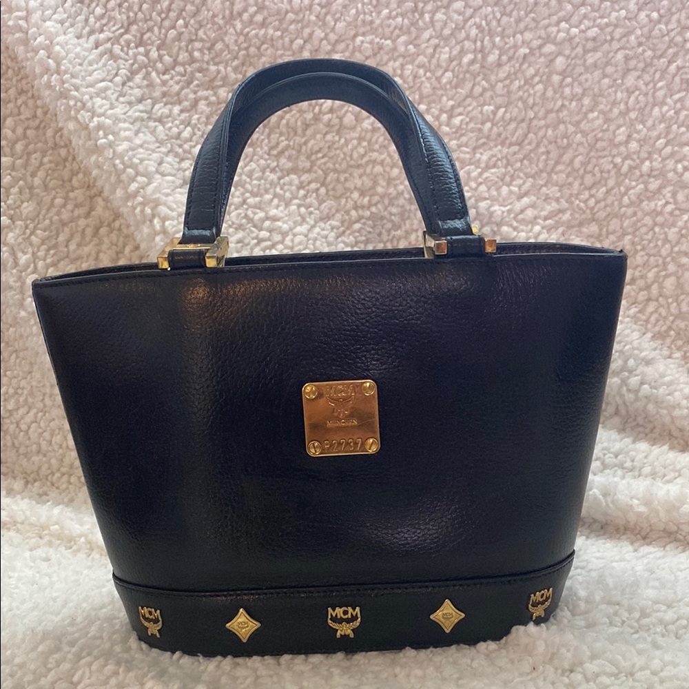 MCM studded top handle bag